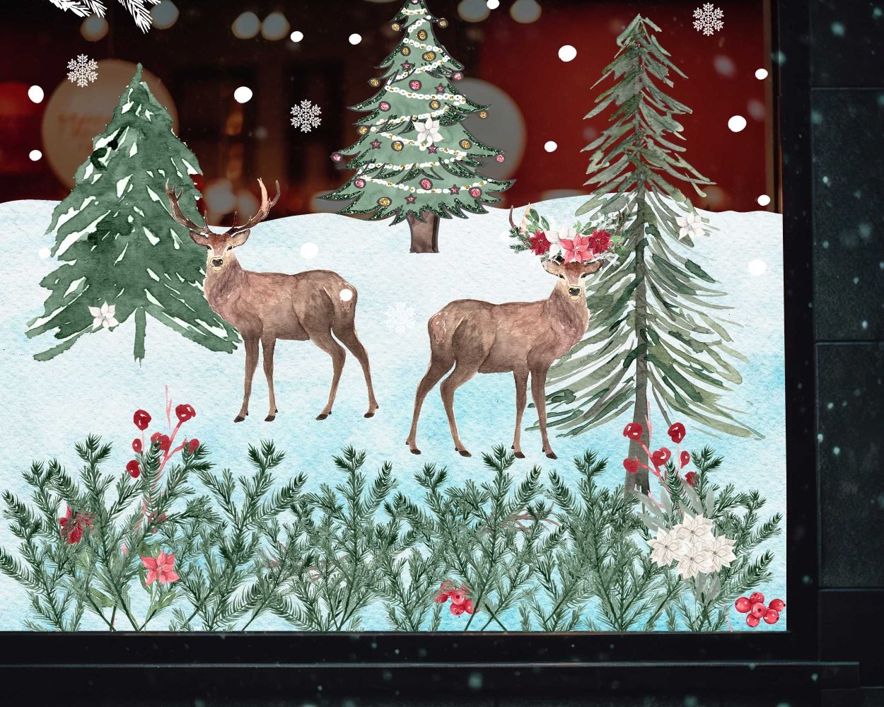 Snow Reindeer And Christmas Celebration Window Decorative Stickers