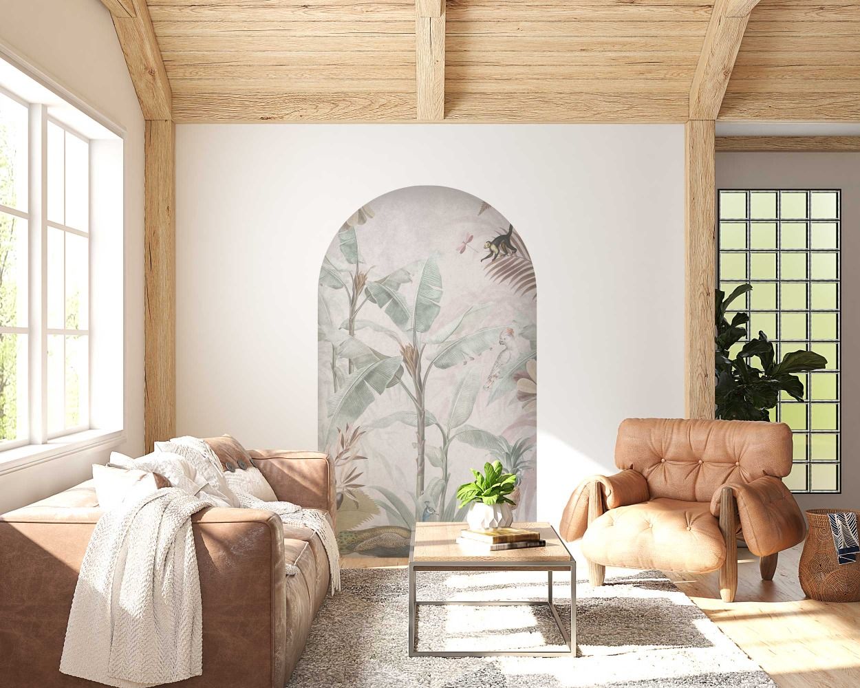 Tropical Banana Trees, Animals and Birds Arch Wall Stickers
