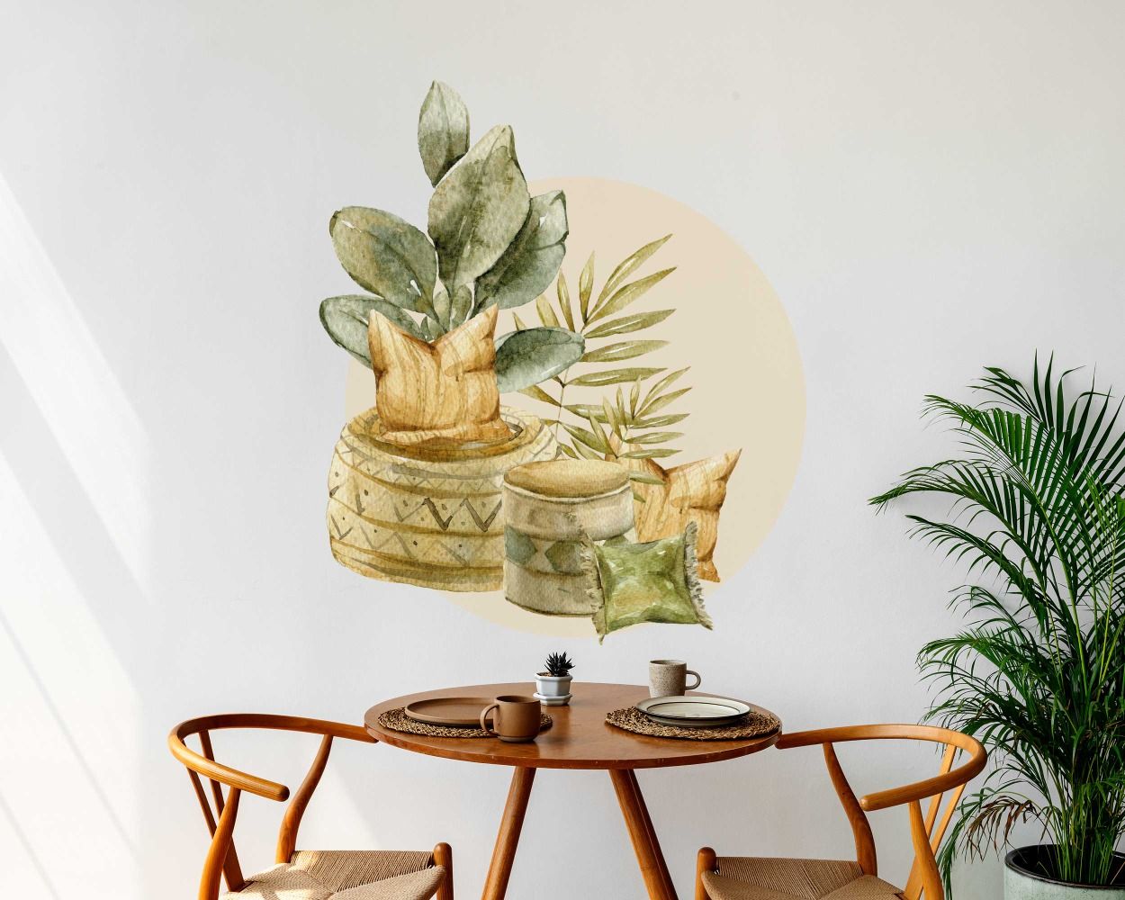 Best Beautiful Tropical Leaves And Rice Bag Watercolor Wall Decals