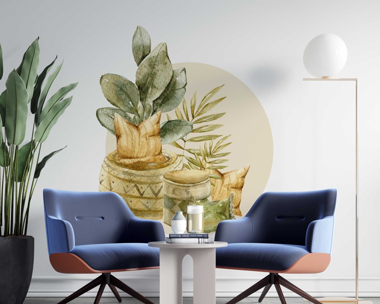 Tropical Leaves And Rice Bag Watercolor Wall Stickers 