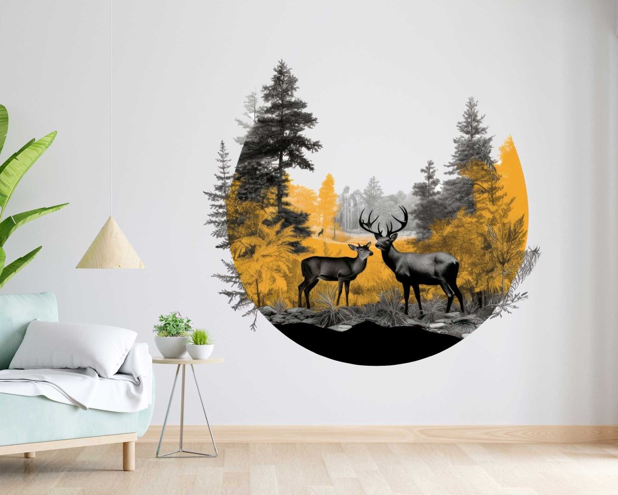 Two Beautiful Deer Standing In Forest Vinyl Wall Decals For Nursery Decoration 