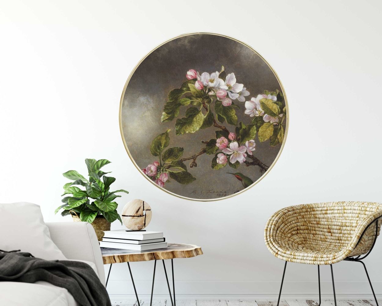 Vintage Peach Blossom Flower Sprigs Circle Wall Stickers