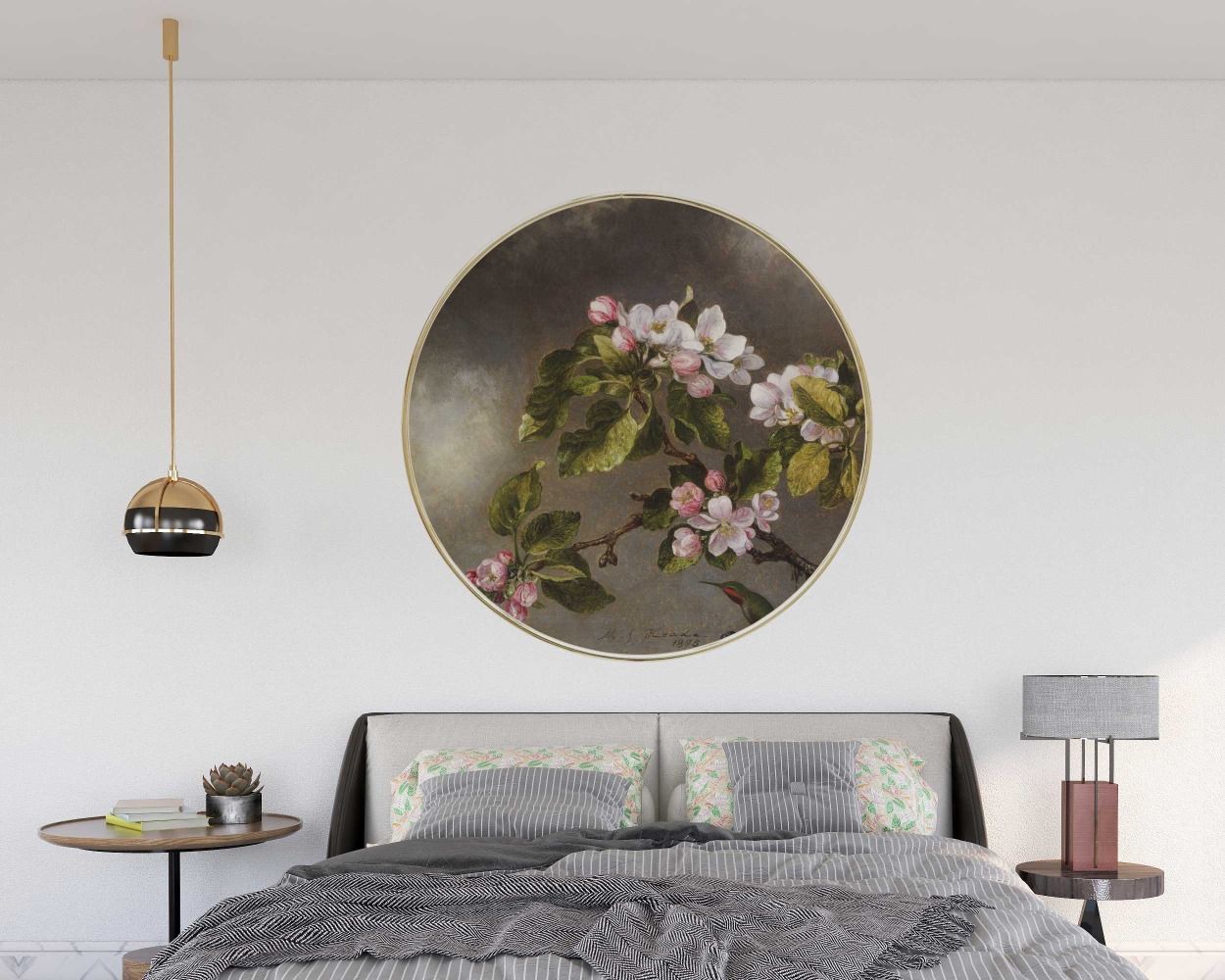 Vintage Peach Blossom Flower Sprigs Circle Wall Decals for Bedroom Decor
