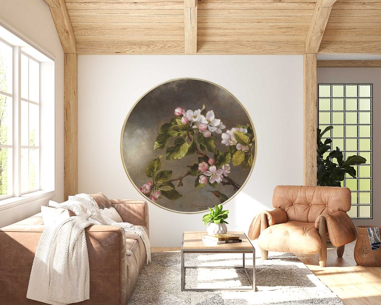 Vintage Peach Blossom Flower Sprigs Circle Wall Decals
