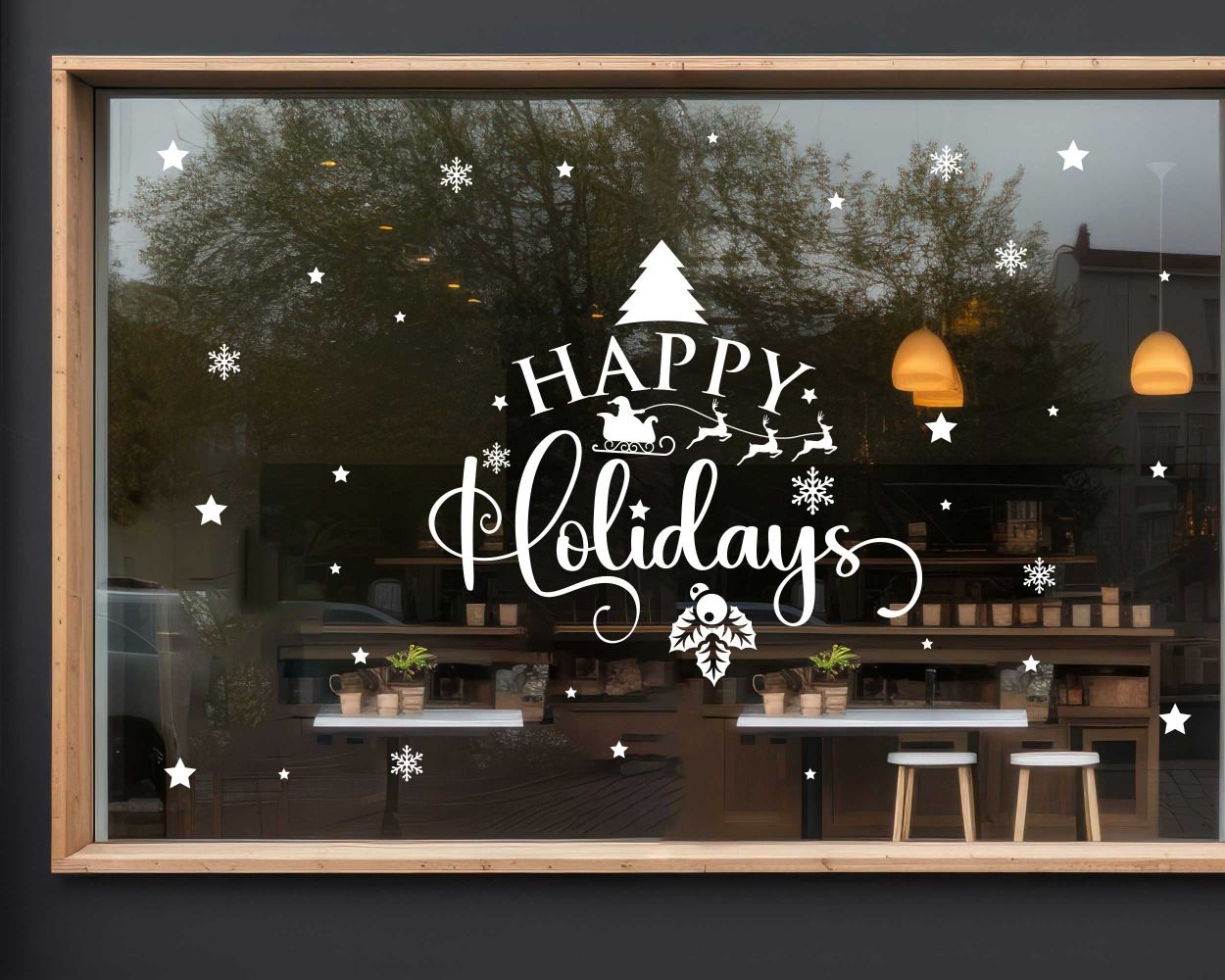 Happy Holidays Christmas Vinyl Decals For Shop Window Glass Decor