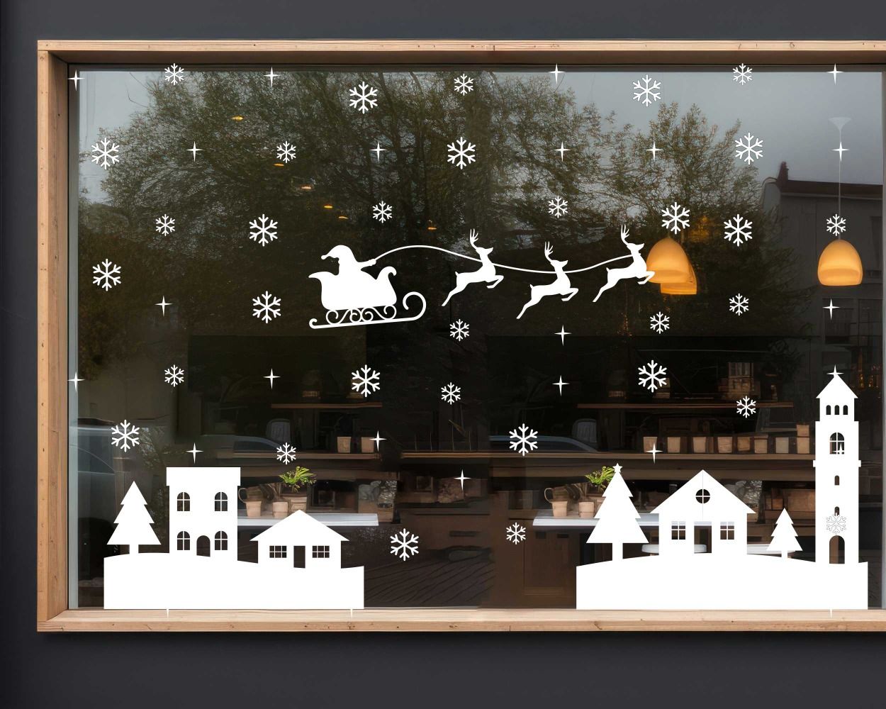 White Snow Reindeer Christmas Wall Decals For Window Glass Door Decoration