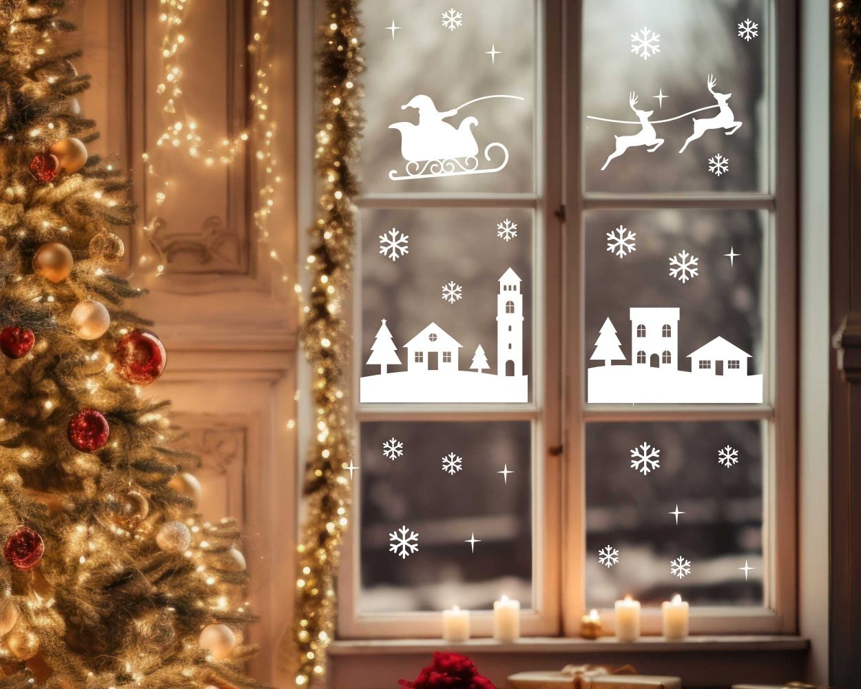 Best White Snow Reindeer Christmas Wall Sticker For Window Glass Door Decoration