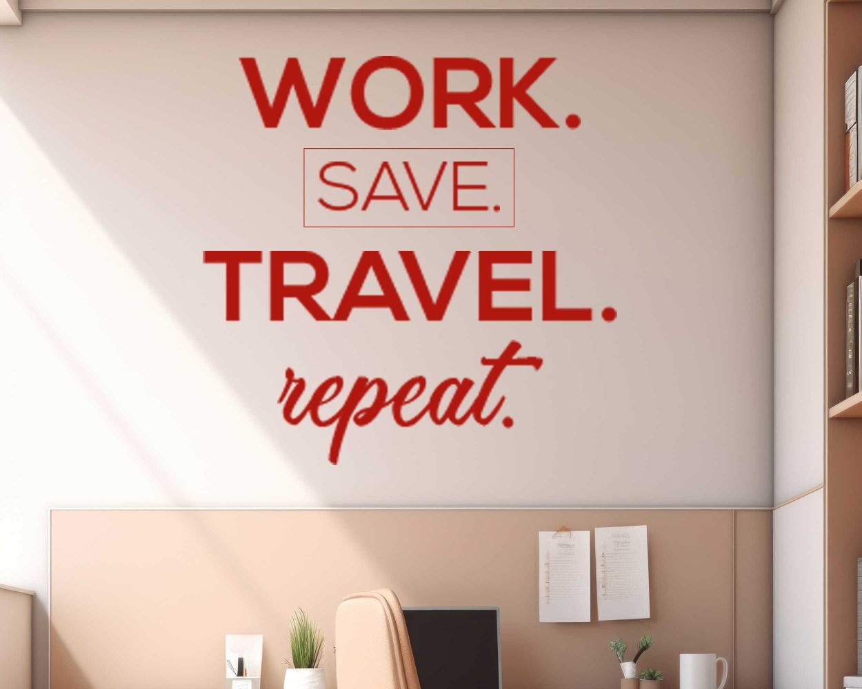 Work Save Travel Repeat Quotes Wall Decals For Room Decor