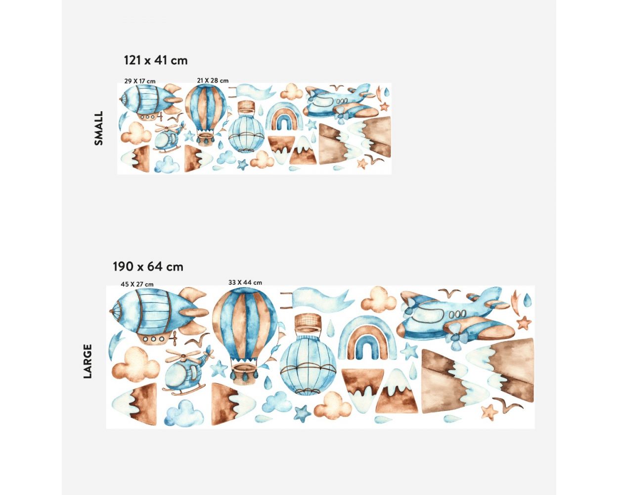Beautiful Watercolor Hot Air Balloon Vinyl Wall Stickers for Nursery Wall Decor