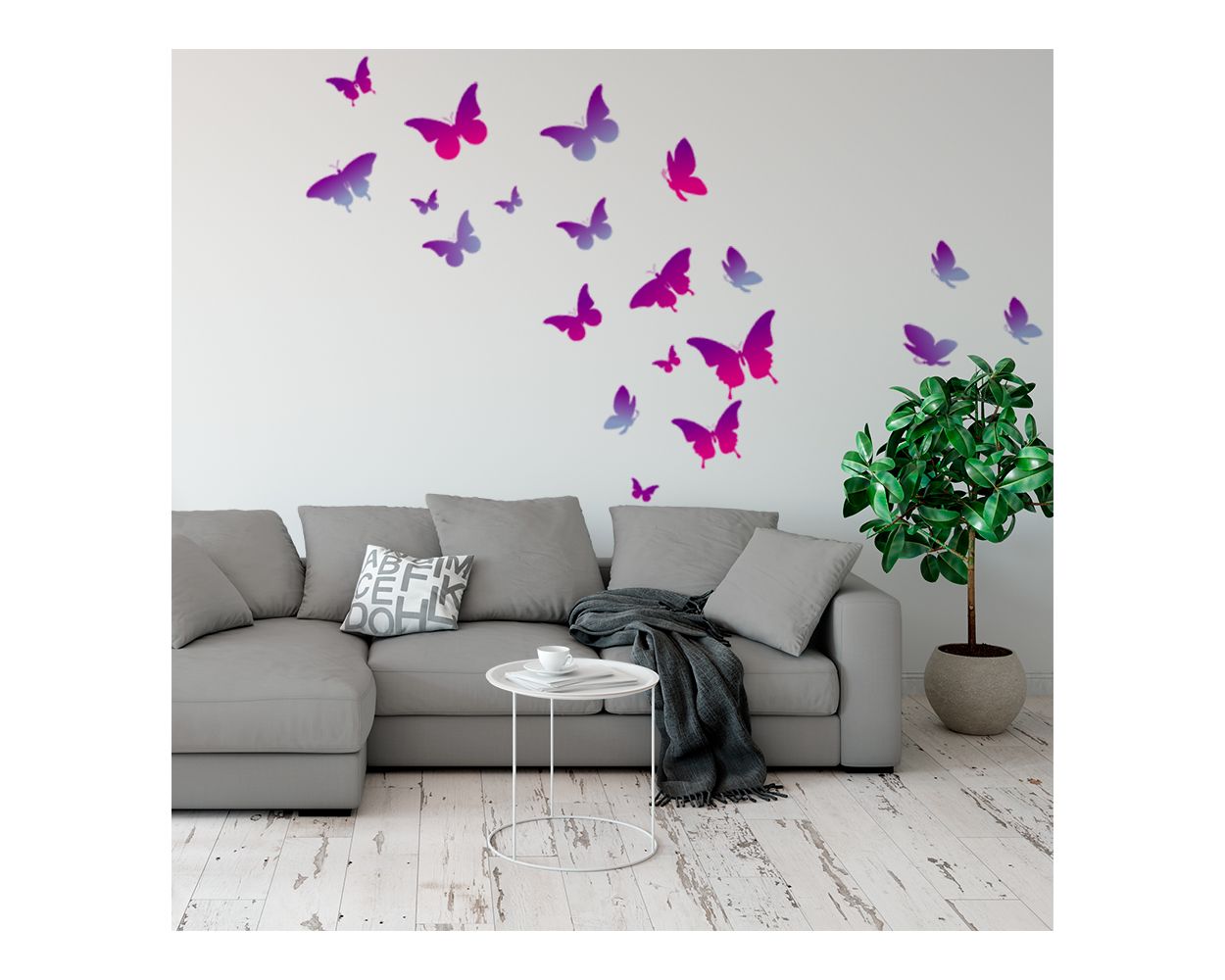 purple Butterfly Wall Stickers, Fluttering Vinyl Wall Decals