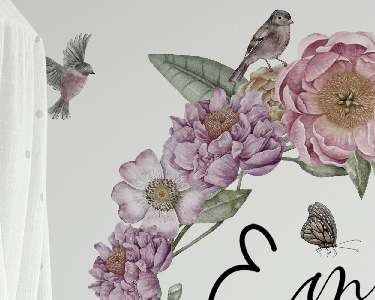 Best beautiful Peony Flowers With Custom Name Floral Headboard Wall Decals for bedroom wall decor
