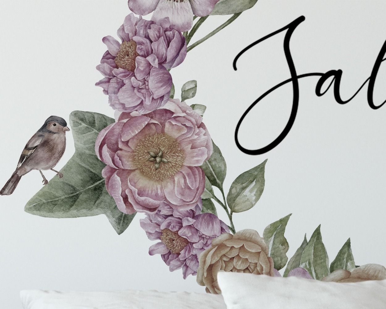 Best Peony Flowers With Custom Name Floral Headboard Wall Decals