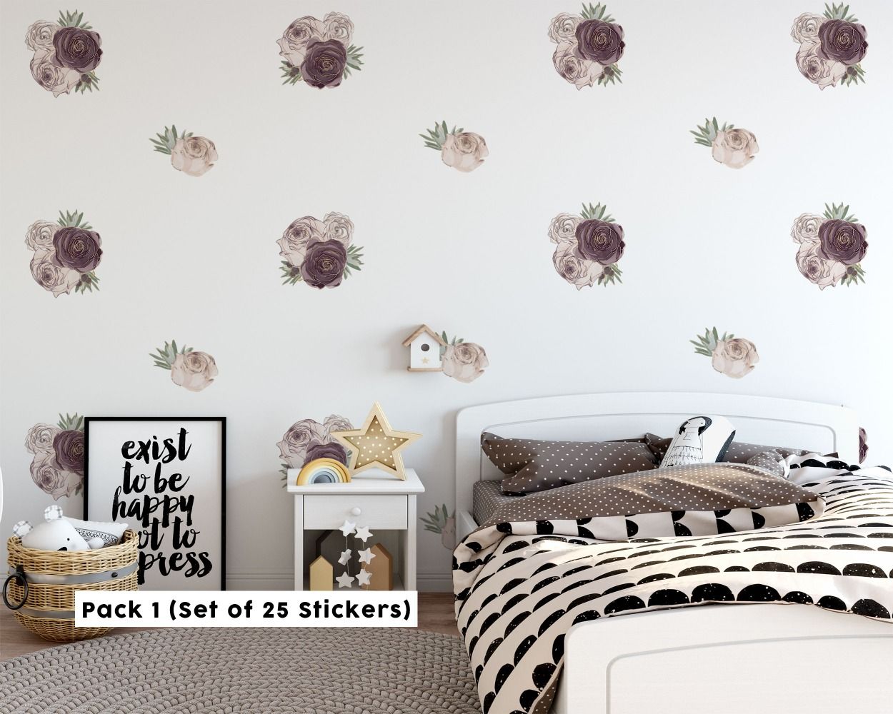 Best Beautiful Rose Flowers with Leaves Floral Headboard Wall Stickers