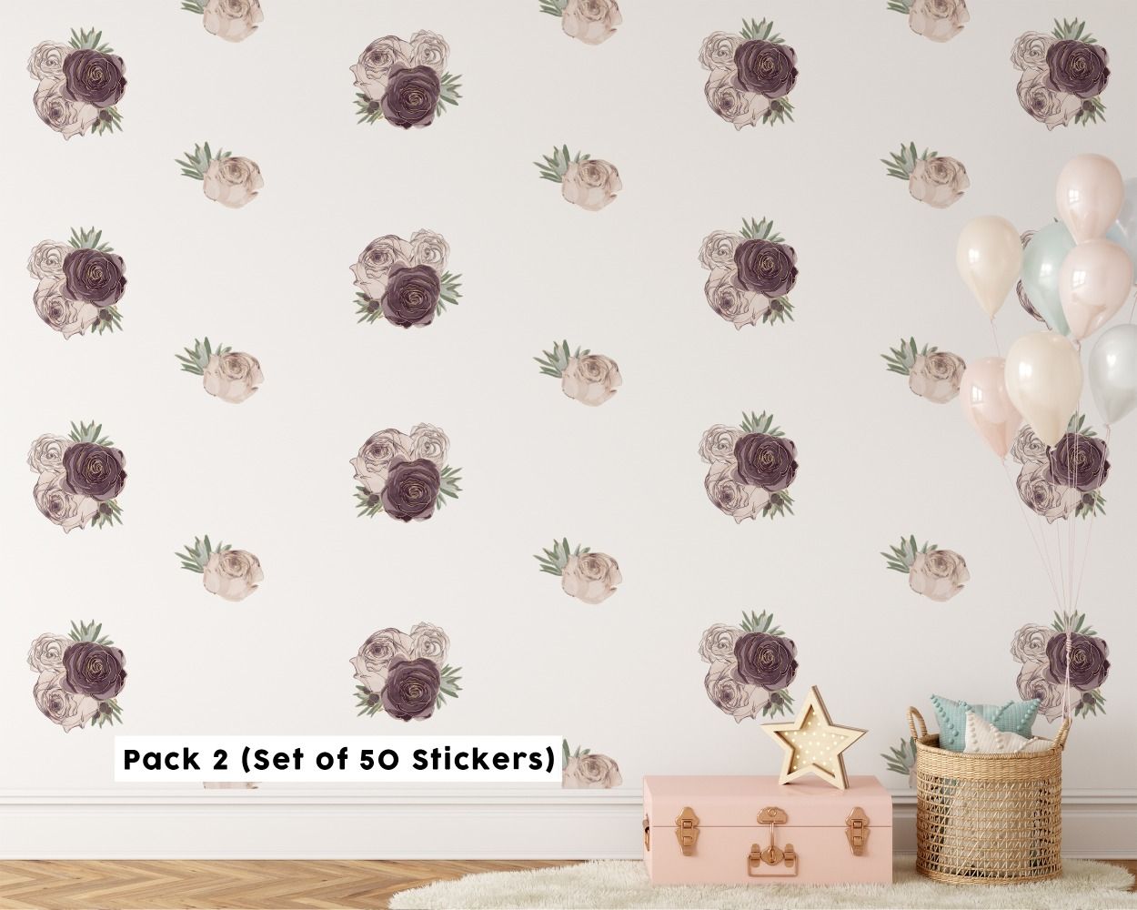 Best Beautiful Rose Flowers with Leaves Floral Headboard Wall Decals