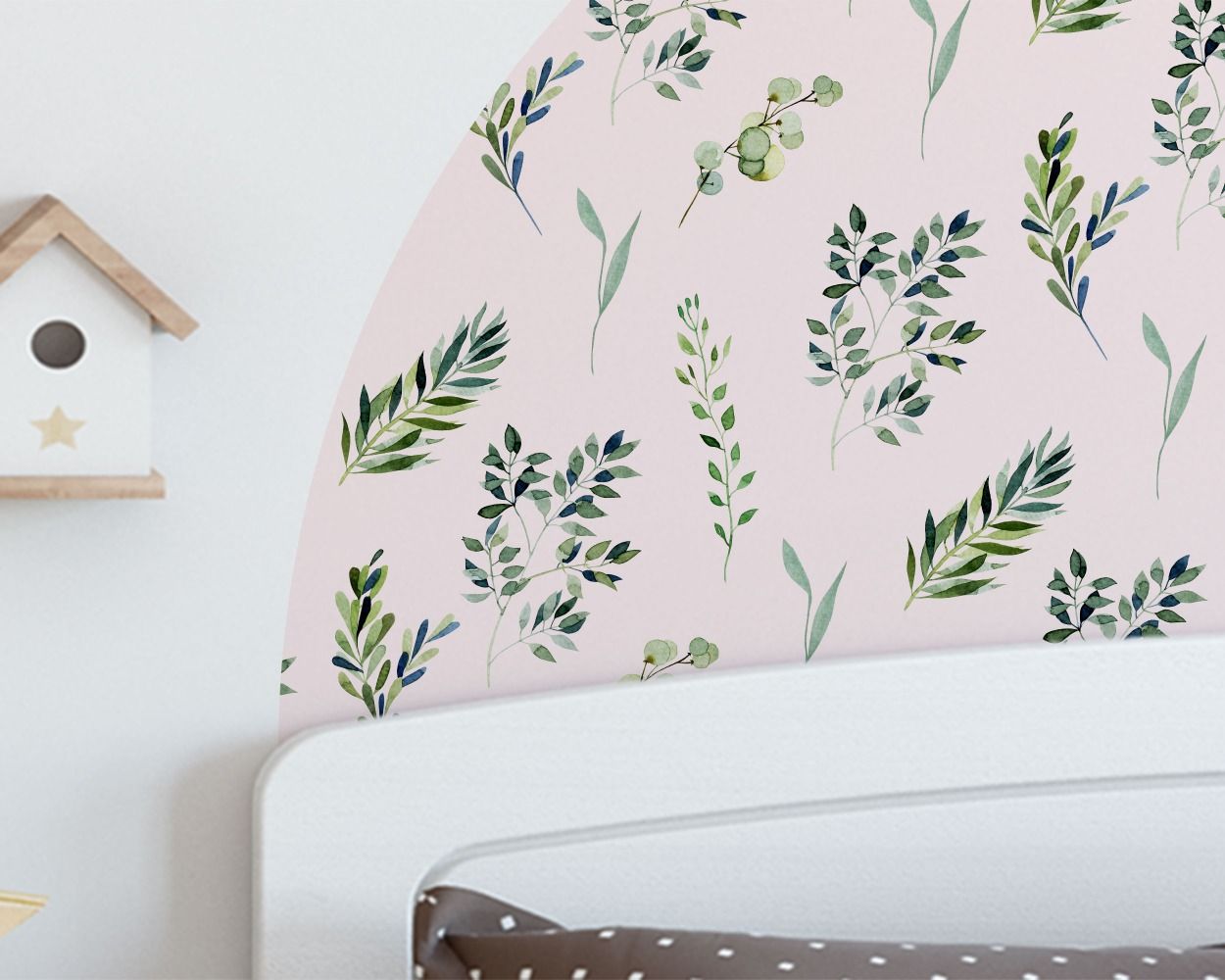 Best Stylish Half Circle Shape Leaves Floral Headboard Wall Stickers for bedroom wall decor.. shop now