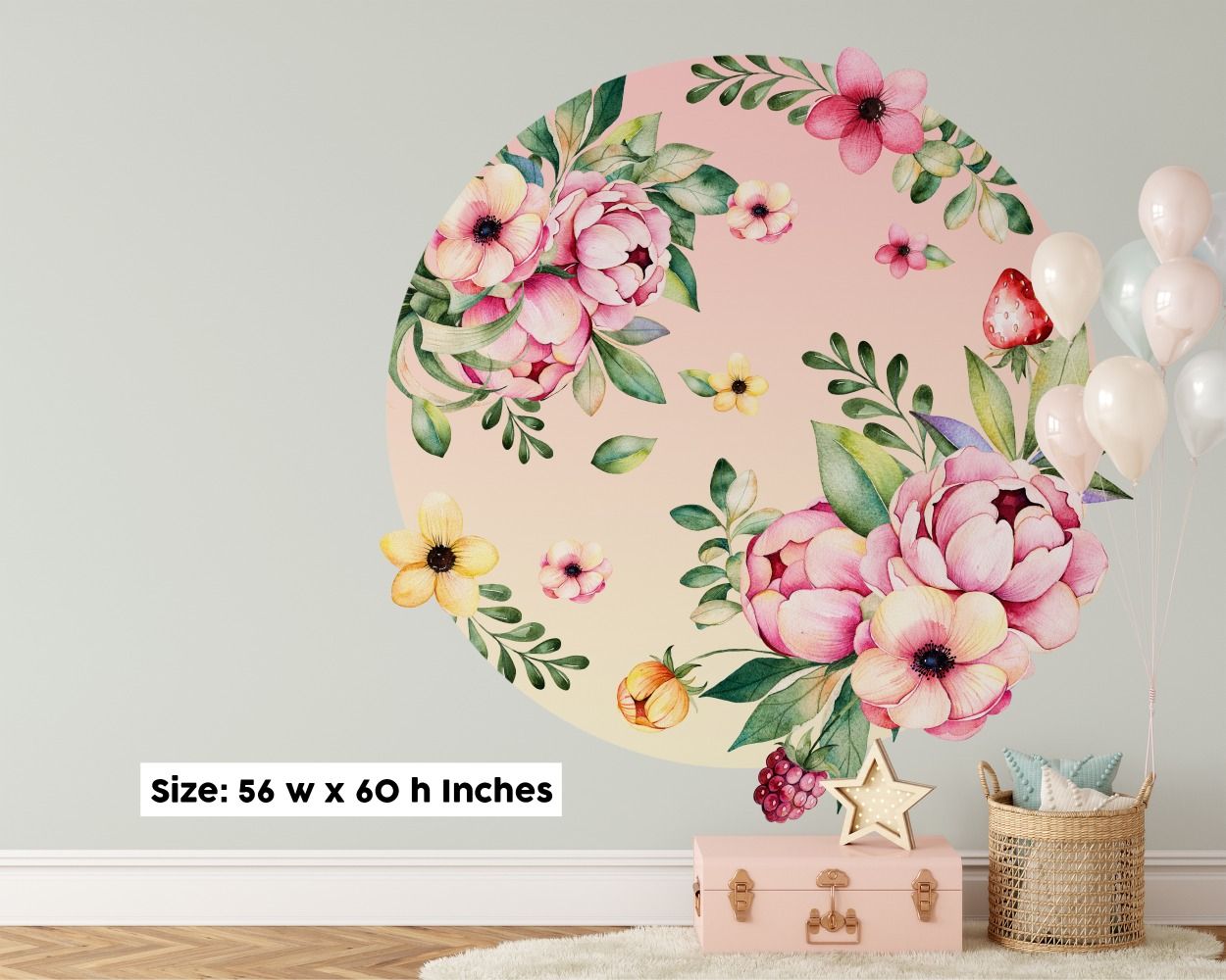 Pastel Pink Circle Shape Floral Headboard Wall Decals