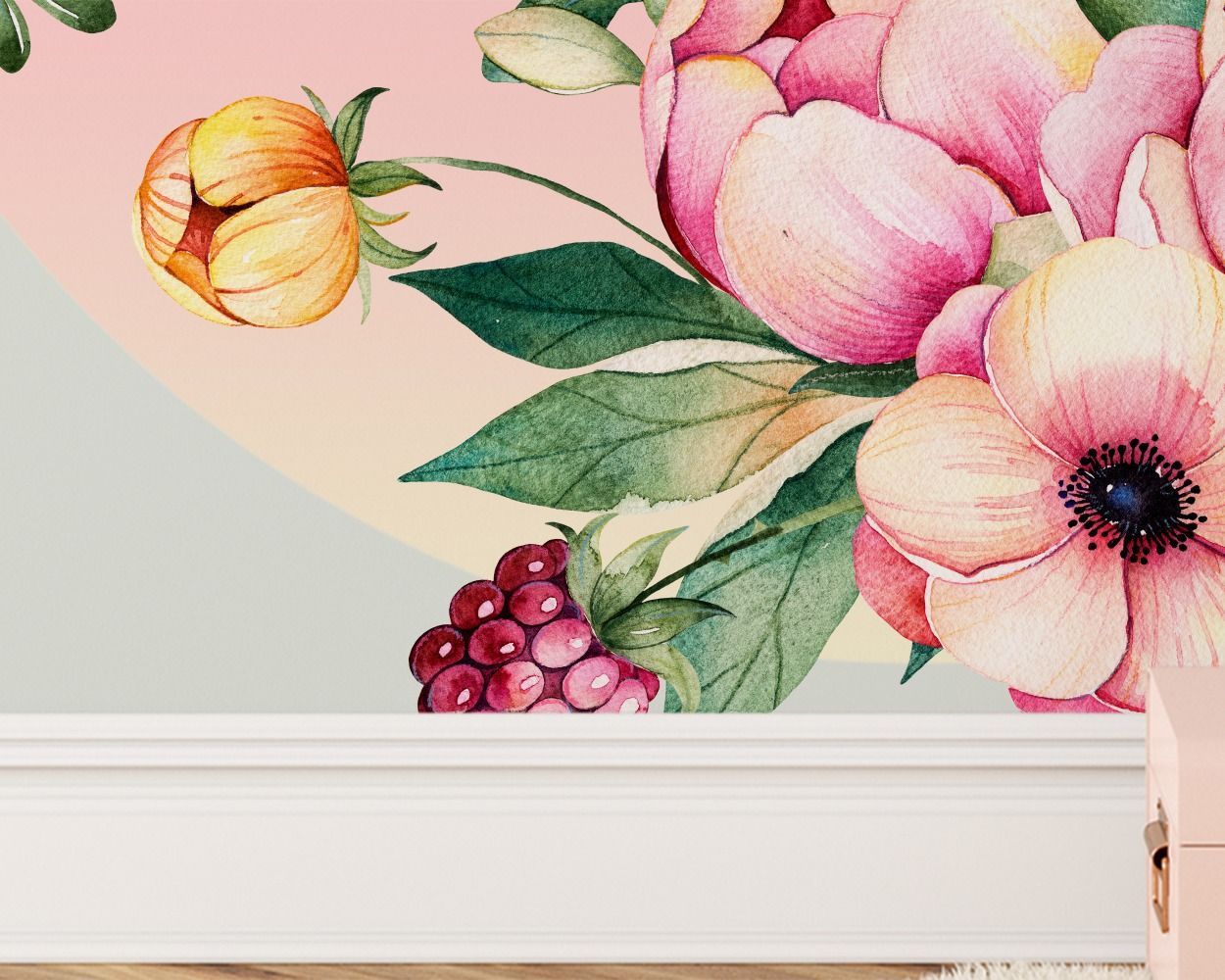 Best Stylish Pastel Pink Circle Shape Floral Headboard Wall Stickers for bedroom wall decor. shop now