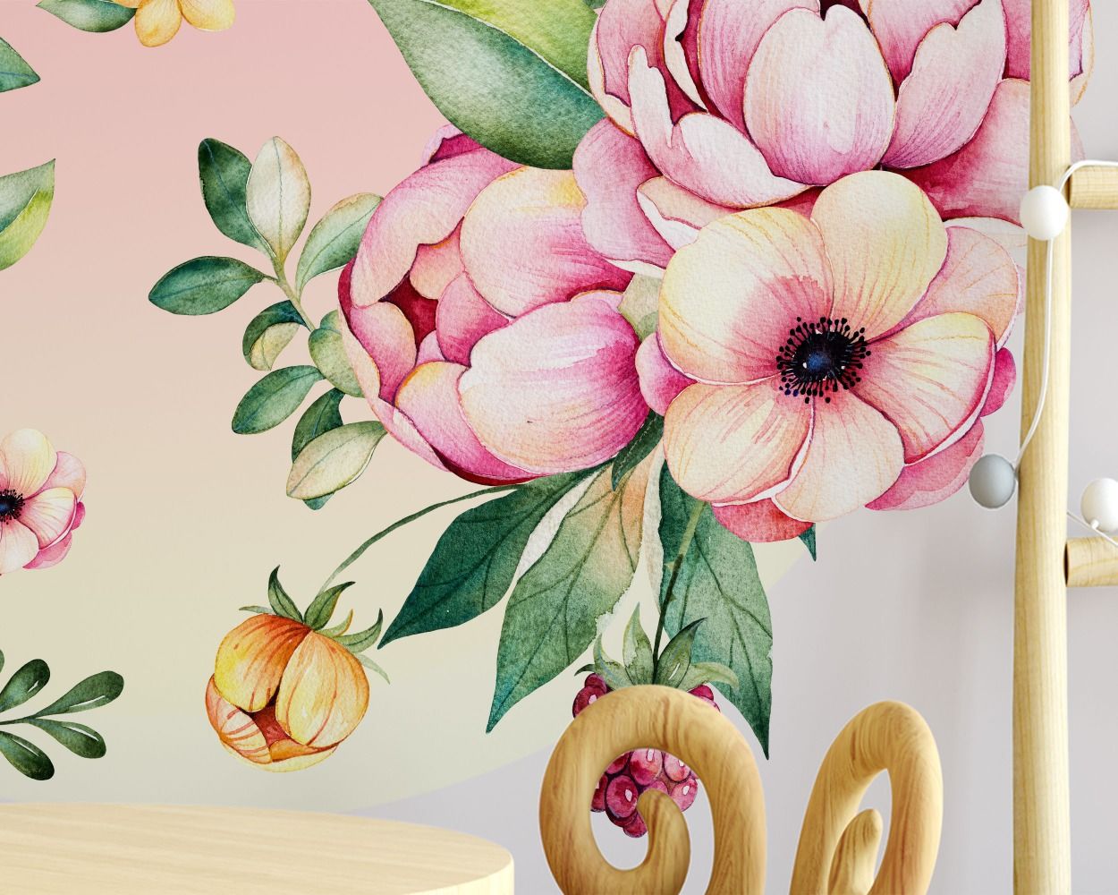 Best Stylish Pastel Pink Circle Shape Floral Headboard Wall Decals for bedroom wall decor. shop now