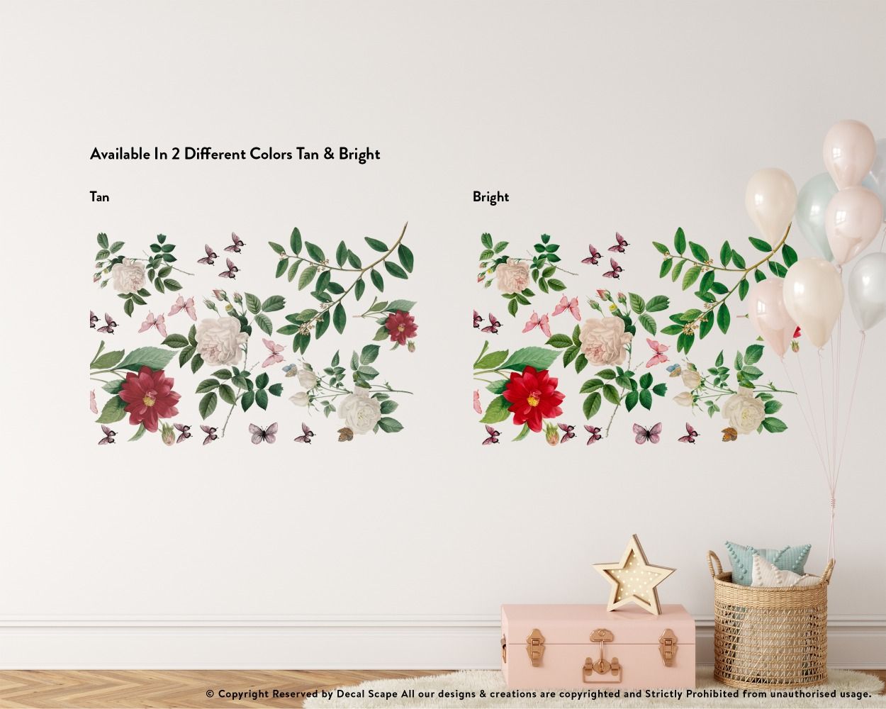 Best beautiful stylish Rose With Leaves and Butterflies Floral Vinyl Wall Stickers