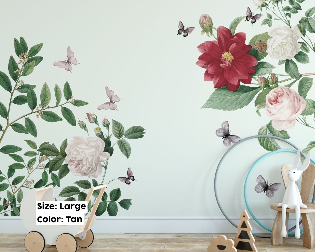 Best beautiful stylish Rose With Leaves and Butterflies Floral Vinyl Wall Decals for bedroom wall decor. shop now