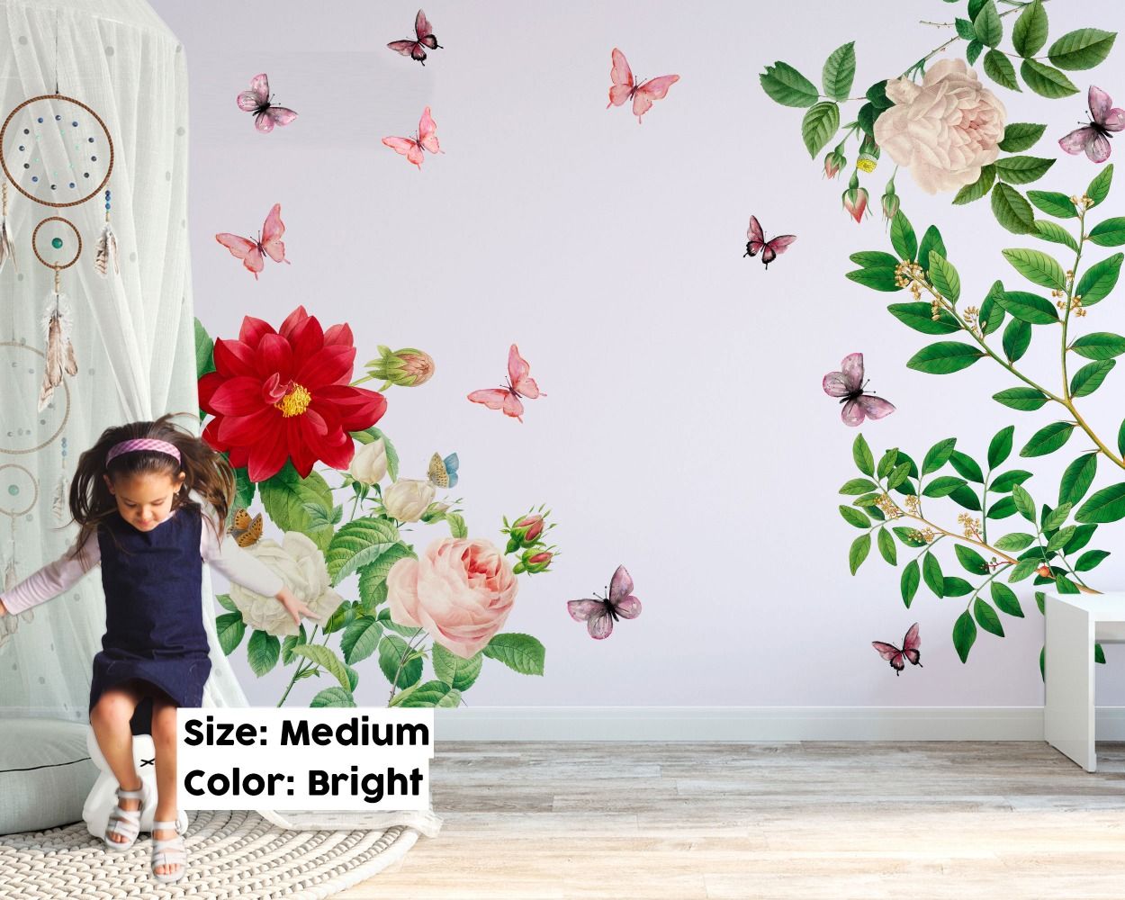 Best beautiful stylish Rose With Leaves and Butterflies Floral Vinyl Wall Decals for bedroom wall decor