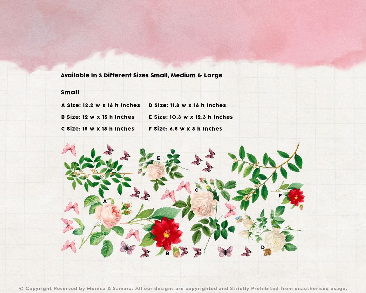 Best beautiful Rose With Leaves and Butterflies Floral Vinyl Wall Decals