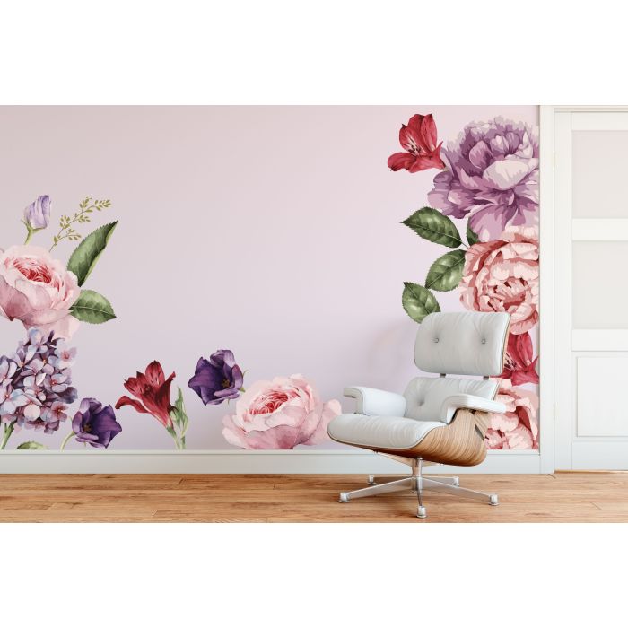 Peonies Floral Wall Sticker, Floral White Roses Vinyl Wall Stickers, Roses Decals for Home decor