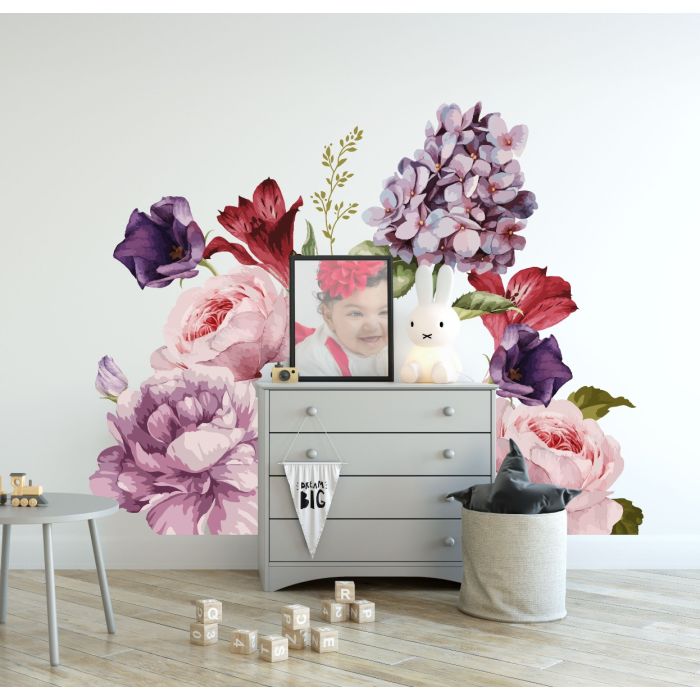 Peonies Floral Wall Sticker, Floral White Roses Vinyl Wall Stickers, Roses Decals for Home decor