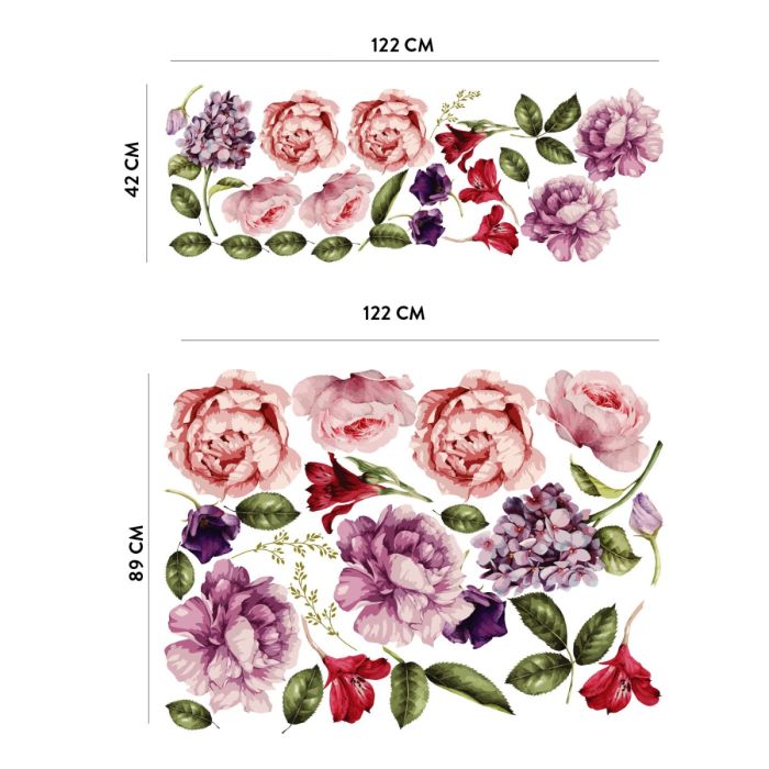Peonies Floral Wall Sticker, Floral White Roses Vinyl Wall Stickers, Roses Decals for Home decor
