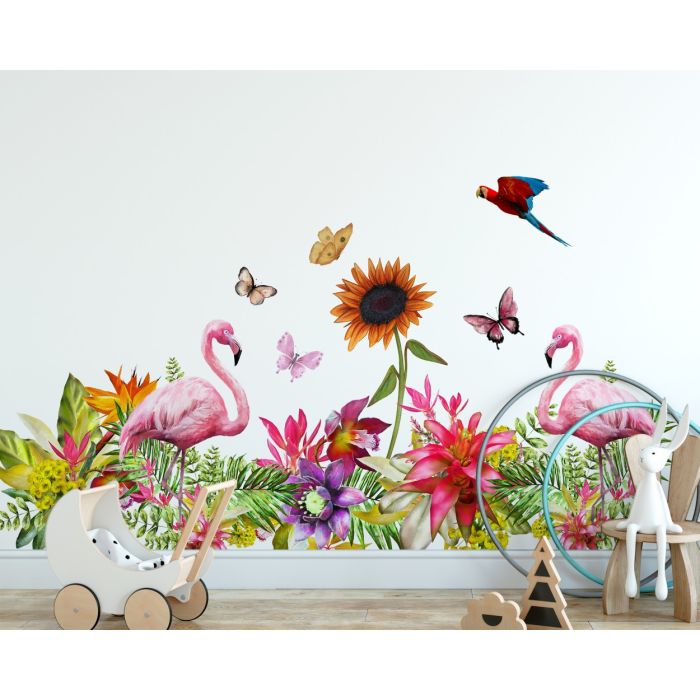 Flamingo Wall Stickers, Kids Room Decor, Pink Flamingo Wall Decals, Flamingo Wall Murals, Tropical Flamingo Wall Sticker for Nursery Room