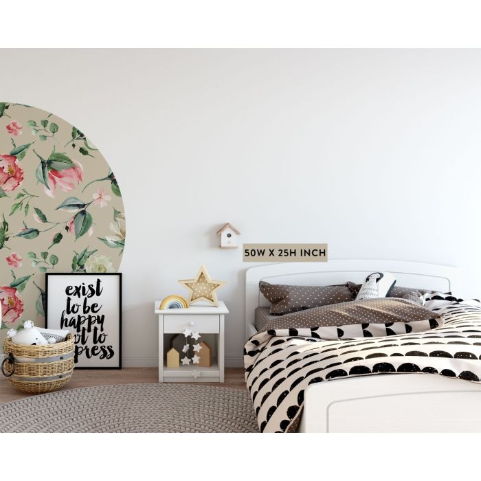 Tropical Floral Leaves Headboard Decals, Floral Leaves Watercolour Stickers, Arch Headboard Vinyl, Girls Bedroom Decor, Half Sun Wall Decal