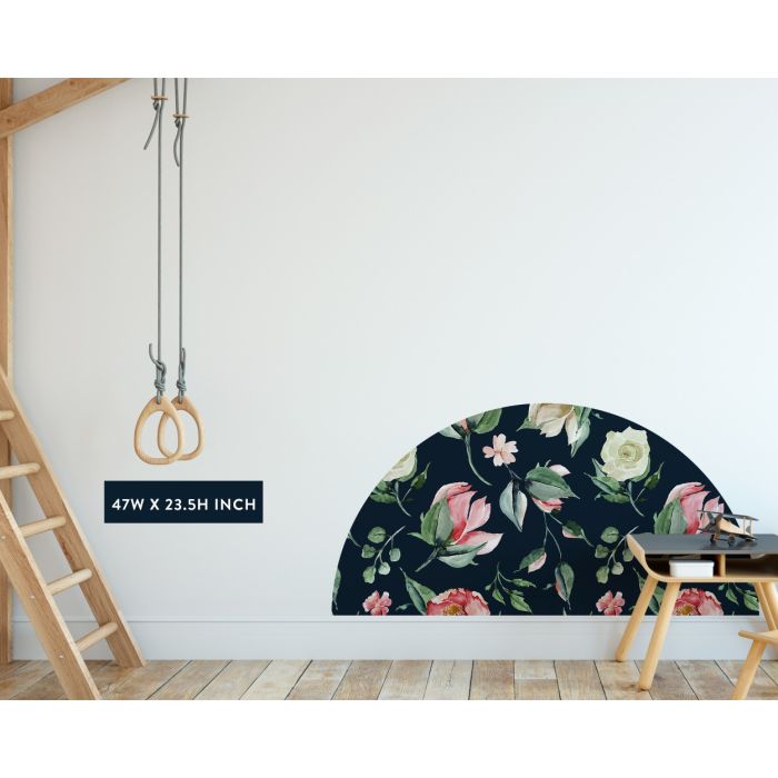 Tropical Floral Leaves Headboard Decals, Floral Leaves Watercolour Stickers, Arch Headboard Vinyl, Girls Bedroom Decor, Half Sun Wall Decal