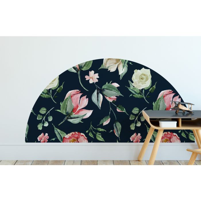Tropical Floral Leaves Headboard Decals, Floral Leaves Watercolour Stickers, Arch Headboard Vinyl, Girls Bedroom Decor, Half Sun Wall Decal