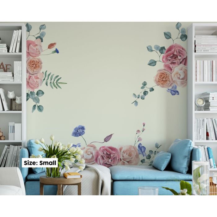 Roses Pastel Pink Wall Stickers for Nursery, Kids Room Decoration, Vinyl Nature, Vintage Watercolour Cute Sticker Pack, Waterproof Stickers