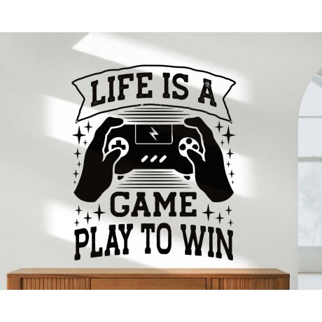 Life Is A Game Play To Win Gaming Wall Decal For Gamer Room Decoration