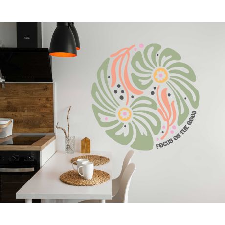 Beautiful Focus On The Good Quotes Circle Shape Flower Wall Stickers For Office Decor