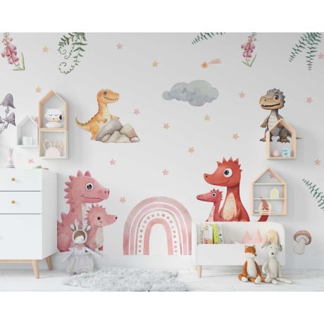 Beautiful Rainbow And Baby Dinosaurs Wall Stickers For Kids Room Decor