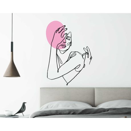 Beautiful Romantic Woman Face One Line Art Wall Decals For Girl Room Decor