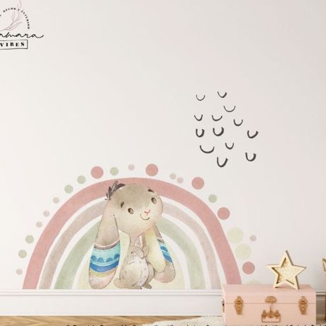 Boho Rainbow and Animal Wall Stickers, Boho Decals for Kids Room, Girls Bedroom Rainbow Wall Stickers, Removable Wall Decal, Home decoration