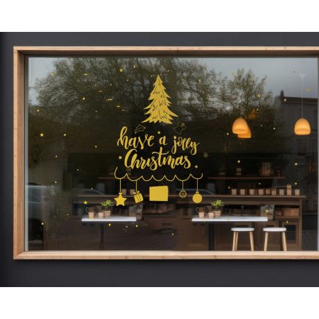 Have A Jolly Christmas Tree Decals For Shop Window Glass Decoration