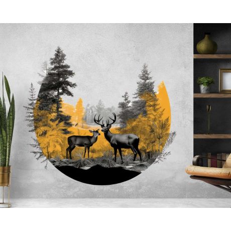 Two Beautiful Deer Standing In Forest Vinyl Wall Decals For Nursery Decoration