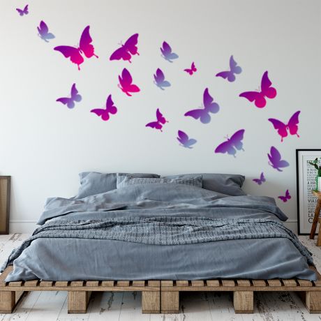 Set of 20 Purple Pink Butterfly Wall Stickers, Pattern for kids room wall stickers