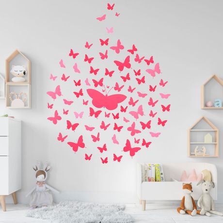 Set of 20 Pink Butterfly Wall Stickers, Pattern For kids room wall stickers