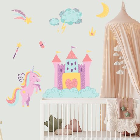 Unicorn Castle Wall Stickers Fantasy Girls Bedroom Wall Art