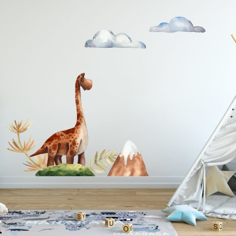 Watercolour Brontosaurus Dinosaur Wall Decal for Kids Room Jurassic Park- Dino peel&stick wall sticker , Dinosaurs Jurassic Park