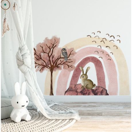 Boho Rainbow Rabbit and Birds Wall Stickers, Boho Rainbow Stickers for Kids Room Decor, Wall Decals for Kids room, Home Decor, Wall Decals