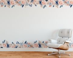 Pancy Flowers Stickers Decal, Pancy Floral Border Wall Stickers, Tropical Floral Leaves Wall Decals, Home Decoration, Bedroom Wall Stickers