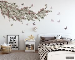 Winter Floral Watercolour Flowers Wall Sticker, Bedroom Spring Hanging Flowers Wall Stickers, Antique Floral Garden Décor Girls Baby Room