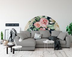 Tropical Floral Leaves Headboard Decals, Floral Leaves Watercolour Stickers, Arch Headboard Vinyl, Girls Bedroom Decor, Half Sun Wall Decal