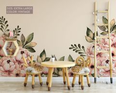 Peonies Pink Flowers, Girls Room Peony Floral Wall Decal, Home Decor Bedroom, Kids Bedroom, Watercolour Flowers Wall Sticker Peel & Stick